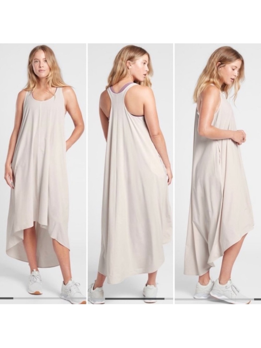 Athleta Presidio Asymmetrical Hem Midi Tank Dress Veil Grey lightweight XS